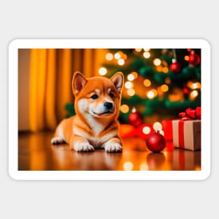 Cute Shiba Inu Puppy Christmas Sticker